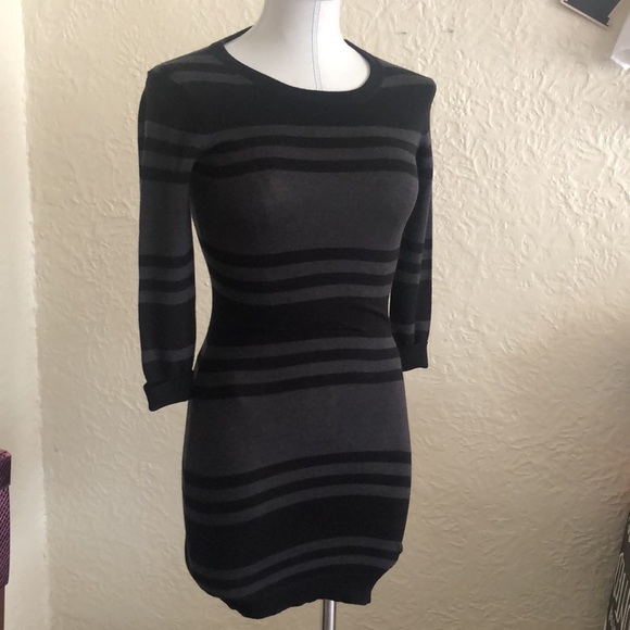 French Connection Black Dark Gray Stripe Tunic Sweater 0 - Picture 2 of 7